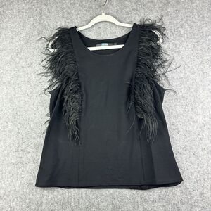 Eva Franco Anthropologie Romana Top Womens Large Black Feather Trim Tank Blouse
